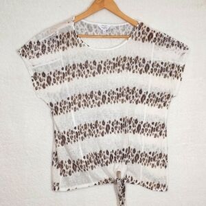 Coral Bay Light Weight Cream Top Animal Print Stripes Size 1x